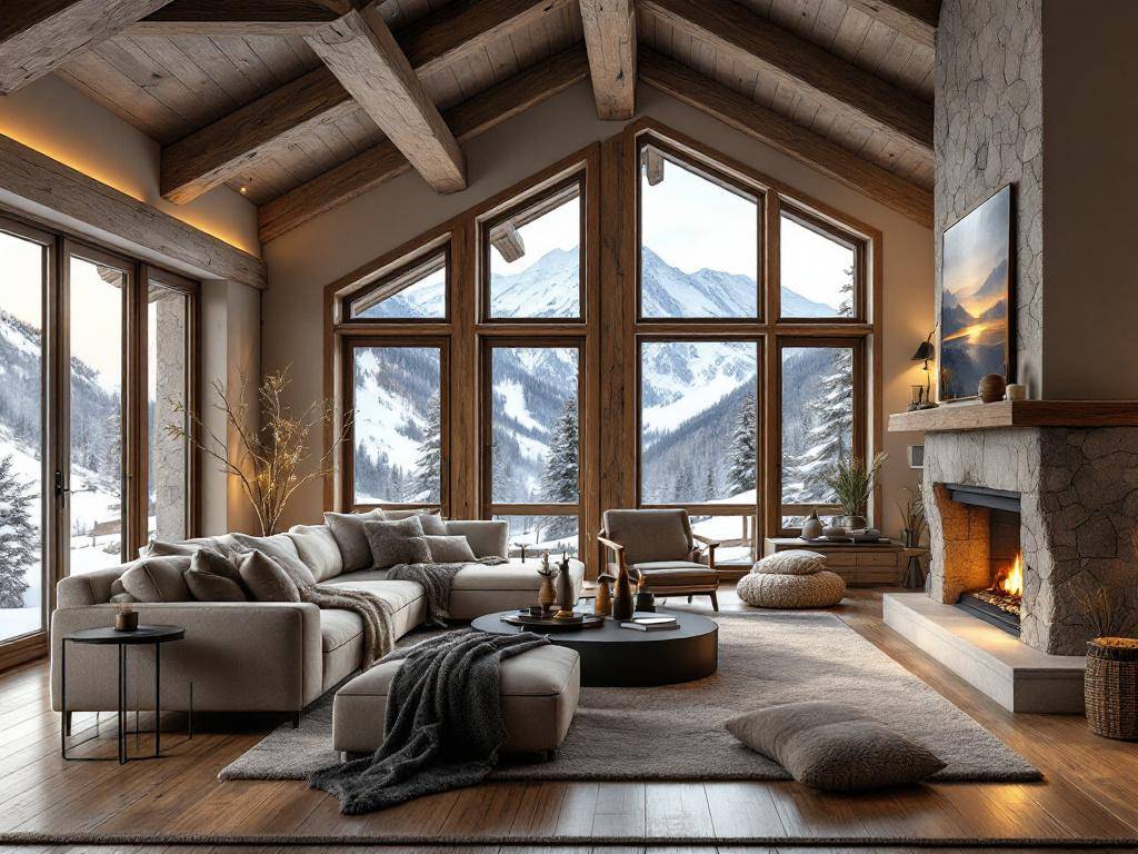 Luxus-Chalet-Stil- Streiche Wände in warmen Taupe-Tönen