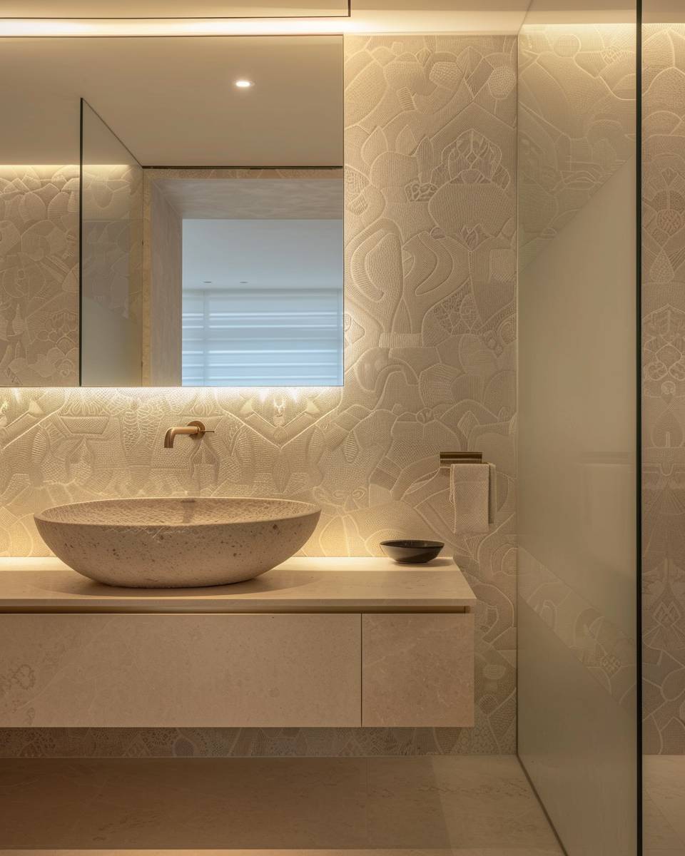 Tapete im Badezimmer Ideen- Beleuchte Musterflächen indirekt für sanfte Tiefe