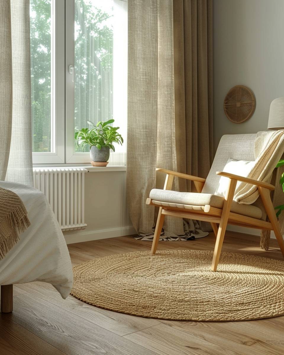 Teppich-Ideen für das Schlafzimmer- Schmücke freie Ecken mit runden Teppichen