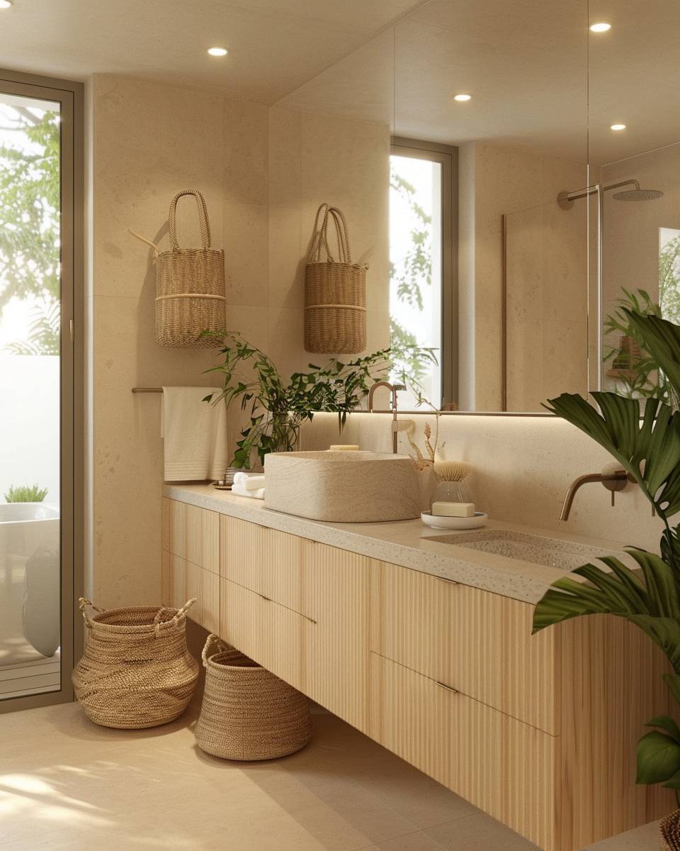 Badezimmer mit Naturmaterialien- Gestalte Accessoires mit geflochtenem Bast