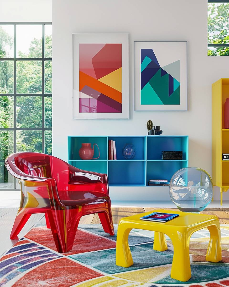 Einrichtung im Pop-Art-Stil- Platziere farbige Kunststoffmöbel als Statement-Pieces