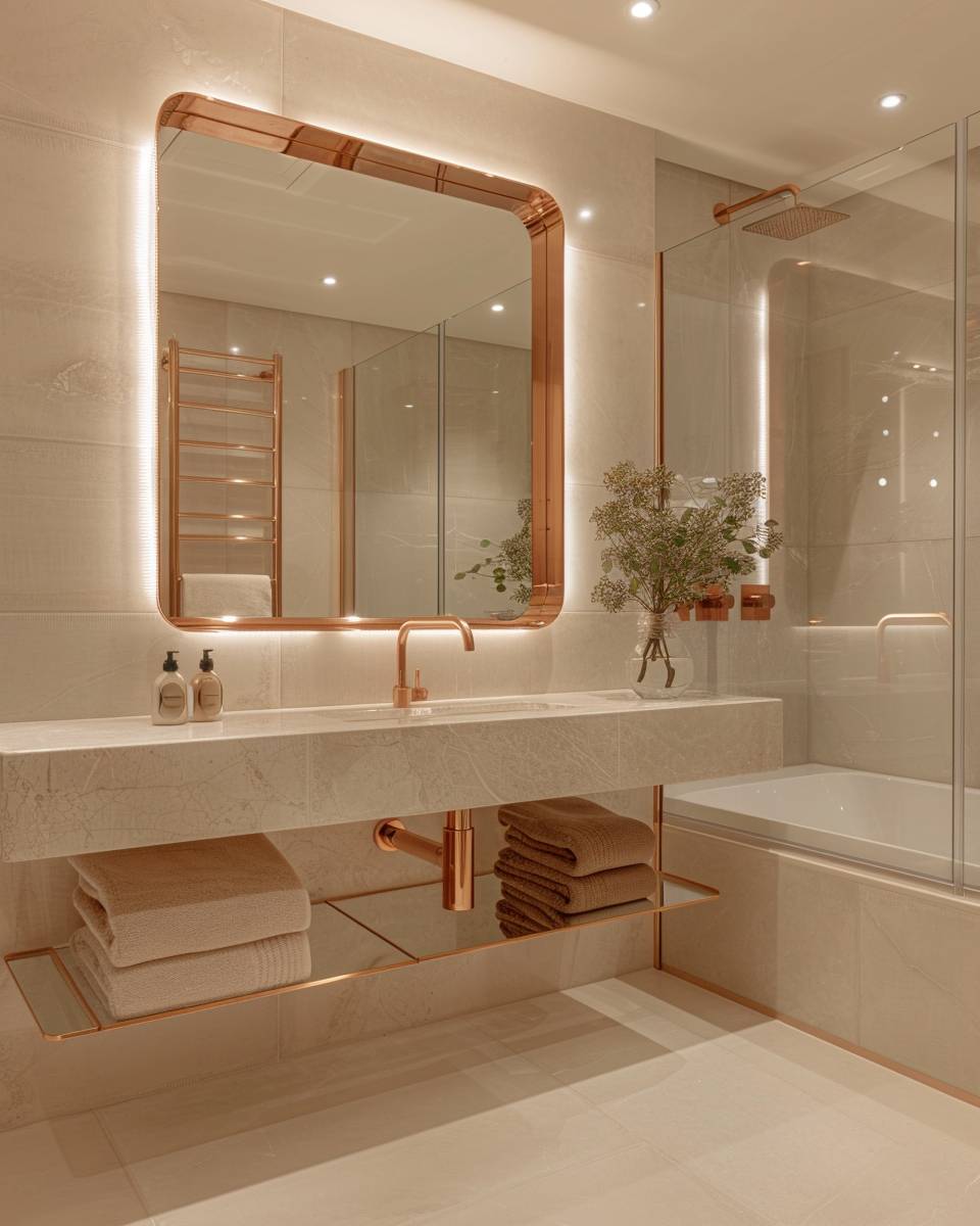 Ideen: Badezimmer mit Kupferakzenten- Beklebe Spiegelrahmen mit Kupferfolien für Glanz