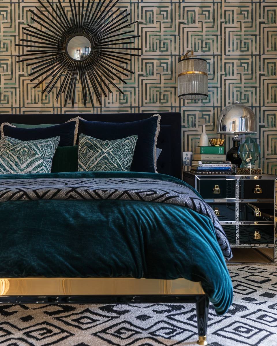 Ideen: Schlafzimmer im Art-Deco-Stil- Arrangiere stilvolle Art-Deco-Bücher auf Nachttischen