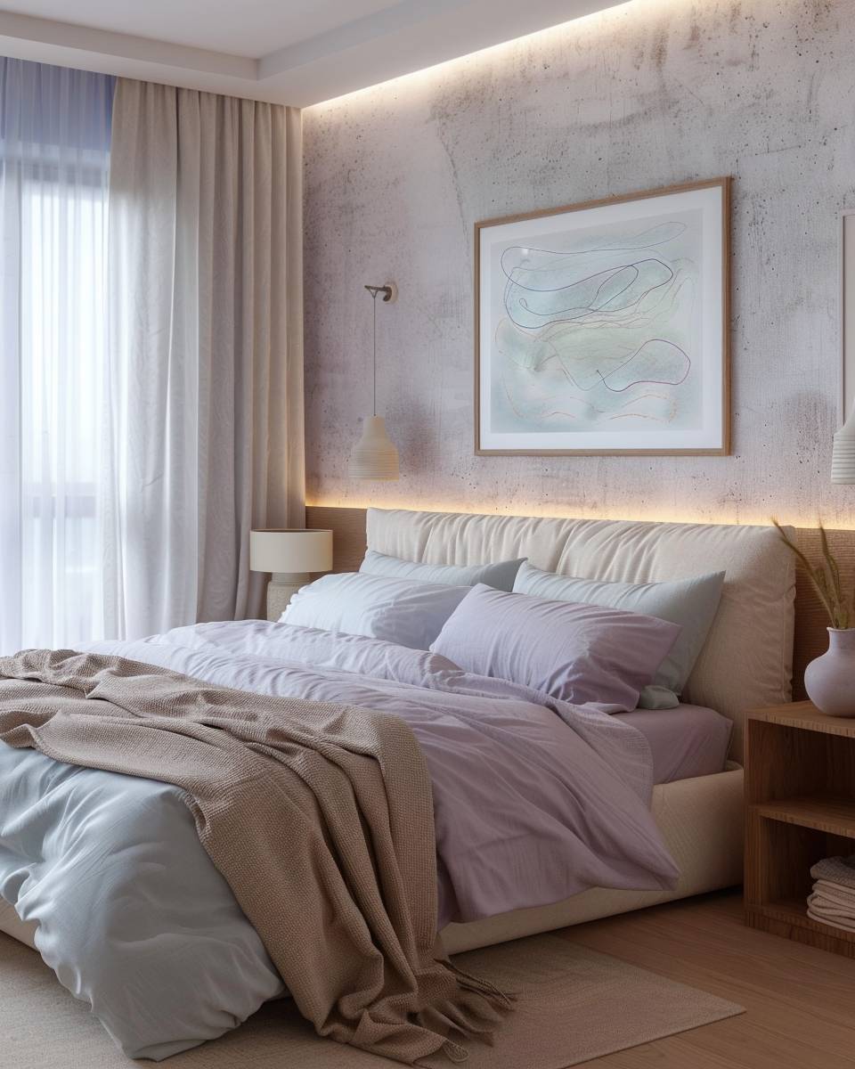 Ideen für Schlafzimmer in Pastellfarben- Beleuchte sanft mit pastelligen Stofflampenschirmen