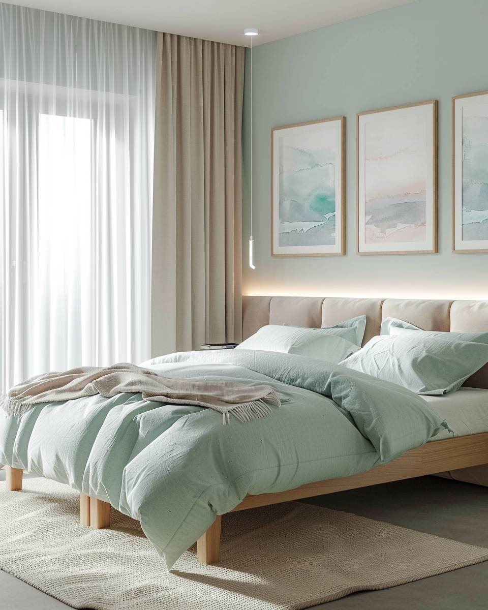 Ideen für Schlafzimmer in Pastellfarben- Dekoriere mit Aquarellprints in Pastellfarben