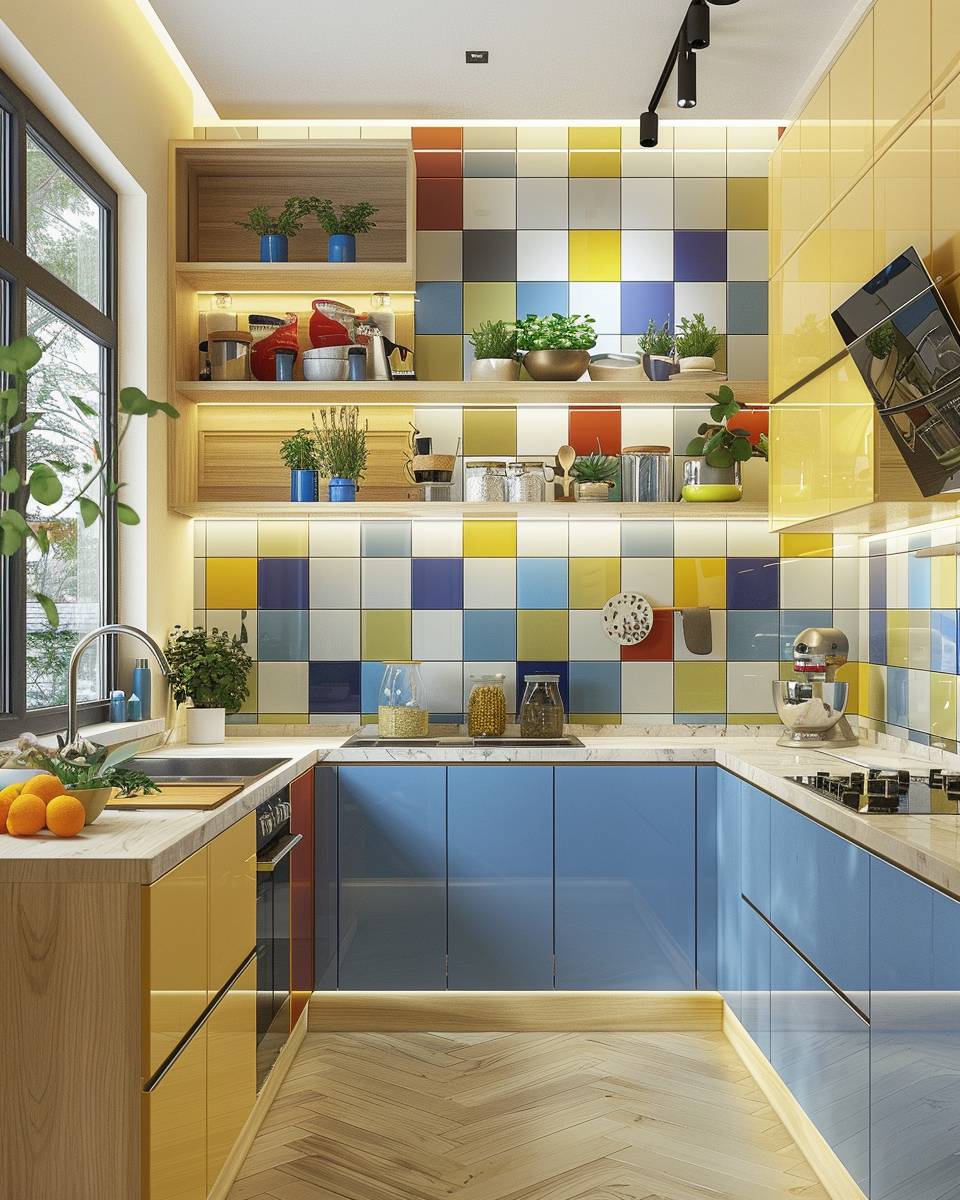 Ideen für farbenfrohe Küchen- Experimentiere mit farbigen Rückwänden hinter Arbeitsflächen
