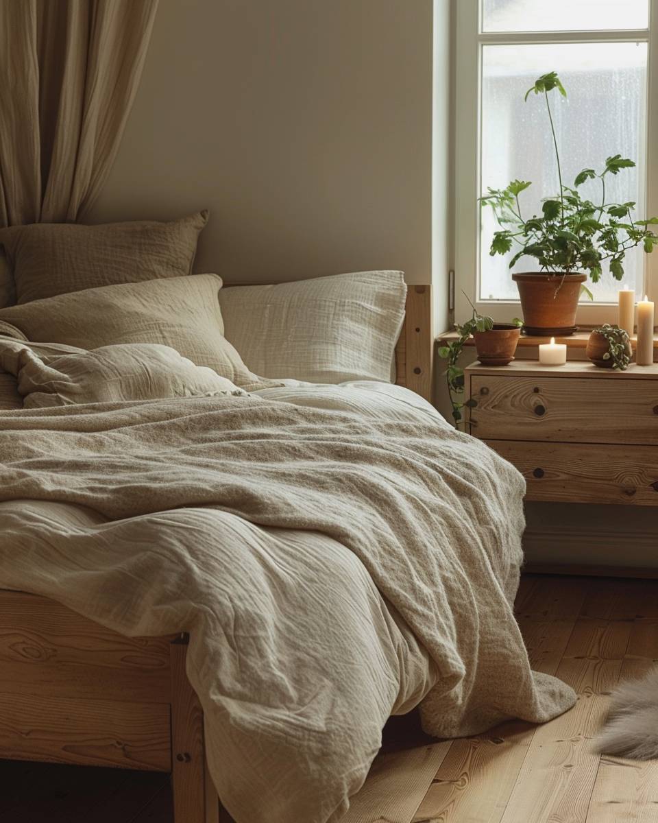 Schlafzimmer in Naturtönen gestalten- Verwende Kerzen mit Holzduft