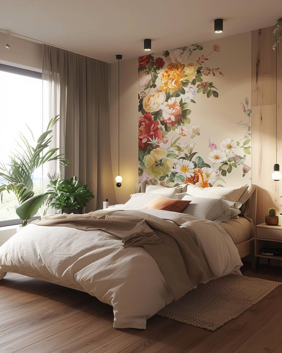 Schlafzimmer mit Tapete gestalten-Wähle eine Akzentwand mit floraler Tapete