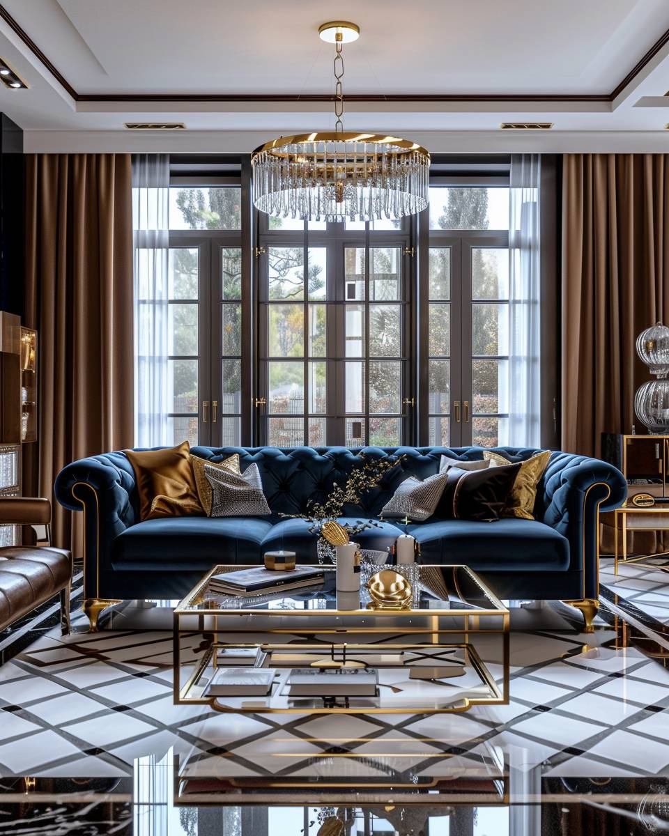 Wohnzimmer im Art-Deco-Stil- Schaffe Symmetrie mit abgestimmten Dekor-Elementen