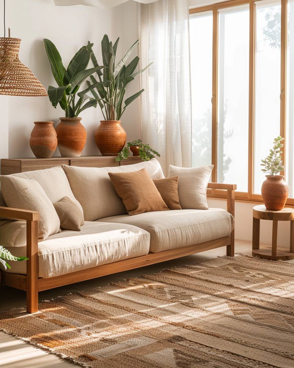 Wohnzimmer in Erdtönen einrichten-Wähle Naturholz-Möbel für warme Basis