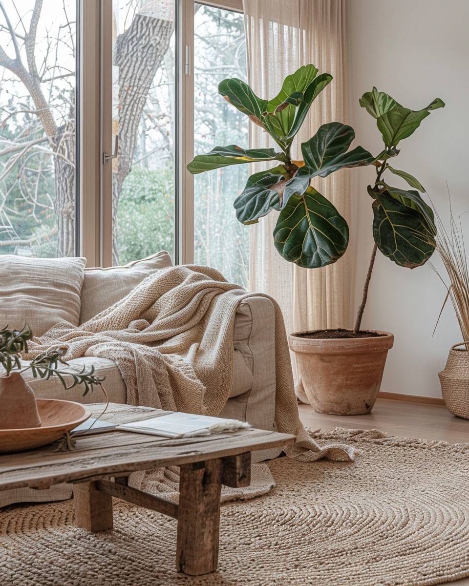 Wohnzimmer in Naturtönen gestalten: Ideen- Lege kuschelige Wolldecken in Naturfarben bereit