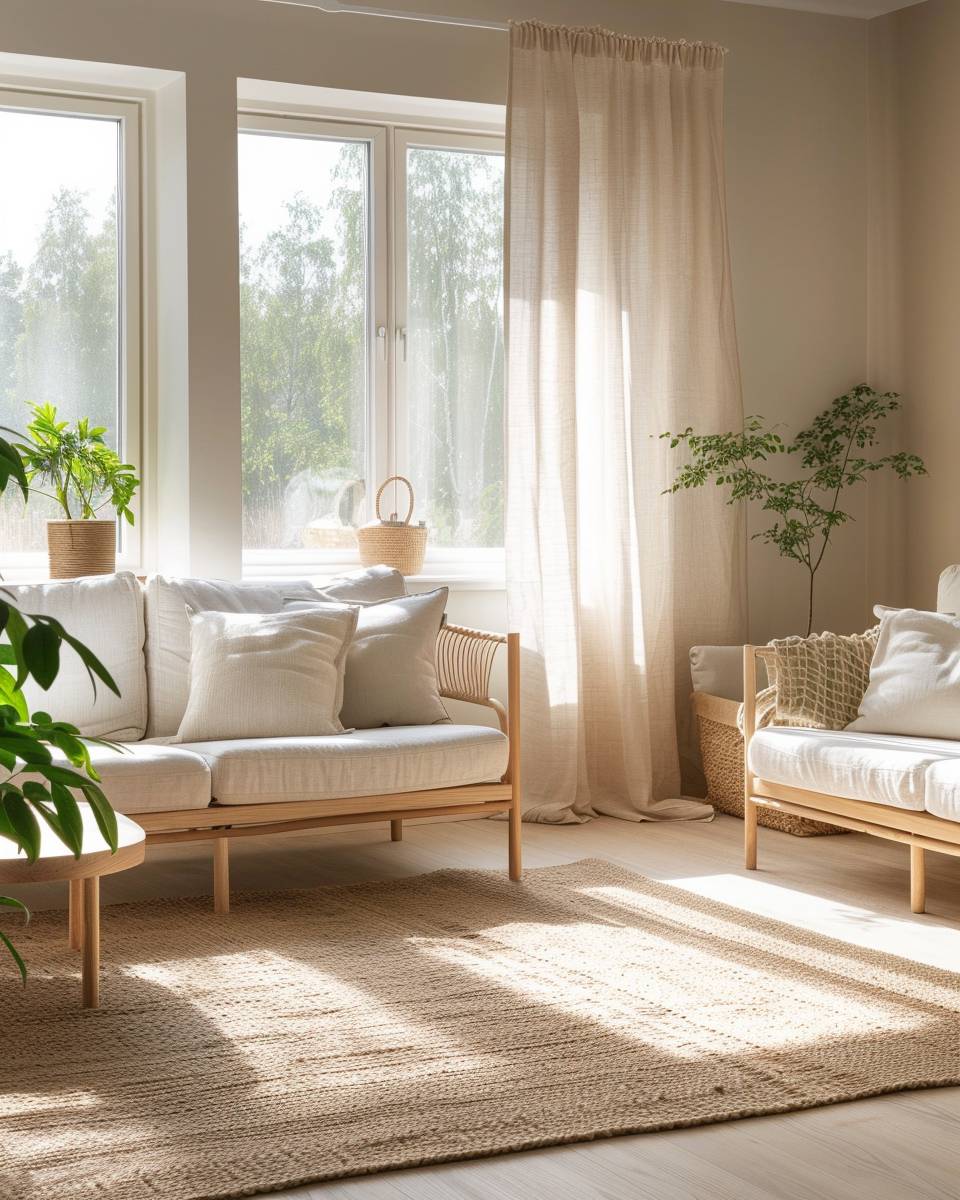 Wohnzimmer in Naturtönen gestalten: Ideen- Stelle Möbel aus hellem Holz auf