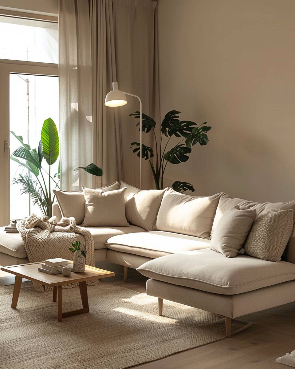 Wohnzimmer mit Ecksofa einrichten- Beleuchte die Ecke mit einer Stehlampe