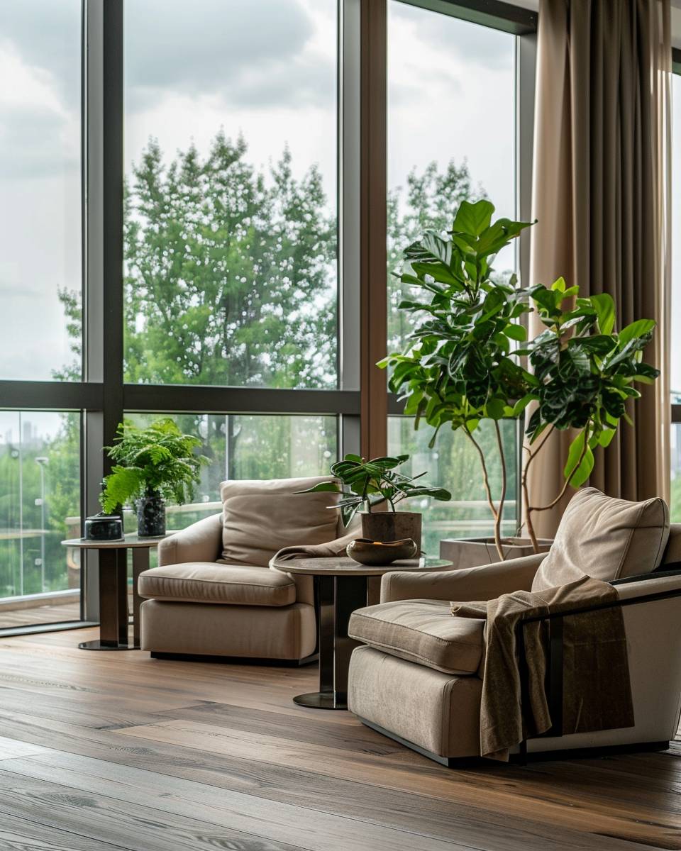 Wohnzimmer mit Panoramafenster- Ordne Beistelltische nah am Fenster an