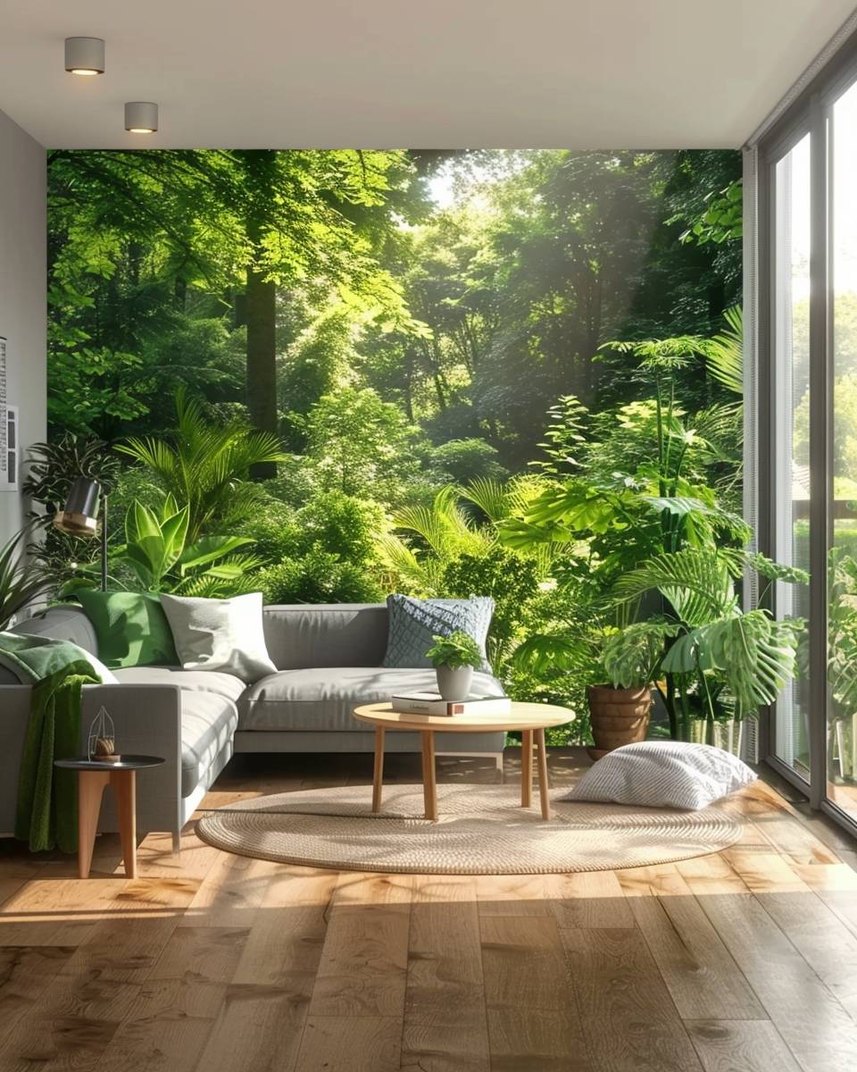 Wohnzimmer mit Tapete gestalten- Hole Natur ins Wohnzimmer mit Fototapeten