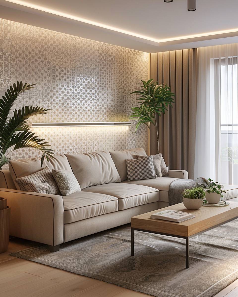 Wohnzimmer mit Tapete gestalten- Mixe dezente und auffällige Tapetendesigns bewusst