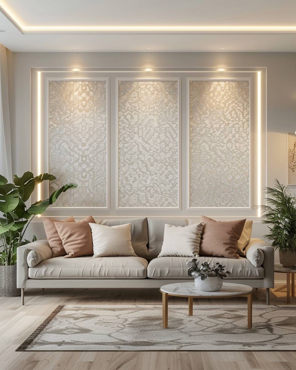 Wohnzimmer mit Tapete gestalten- Spiele mit Tapeten als Bilderrahmen-Alternative