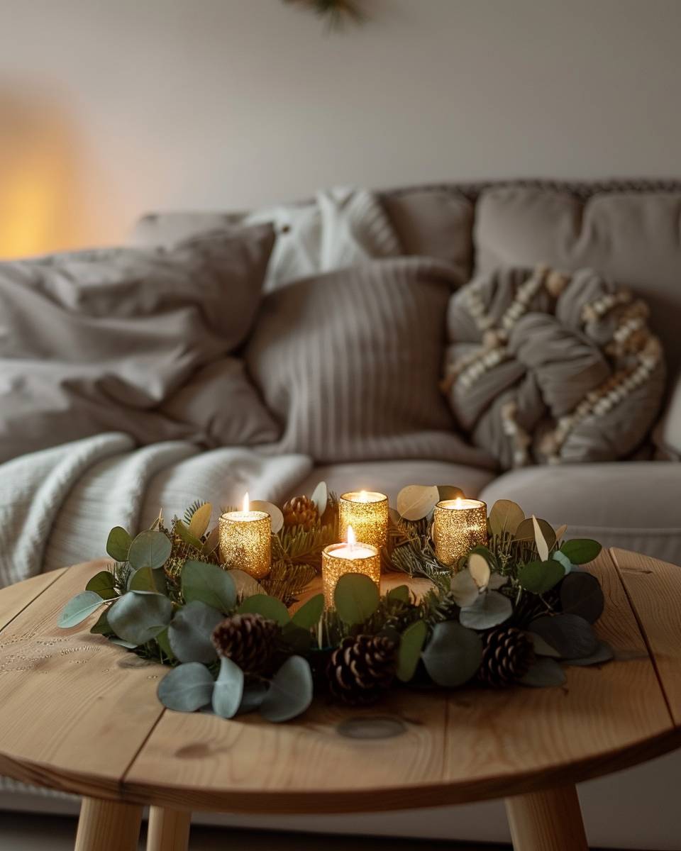 Adventskranz-Ideen- Ersetze klassische Kerzen durch Teelichter