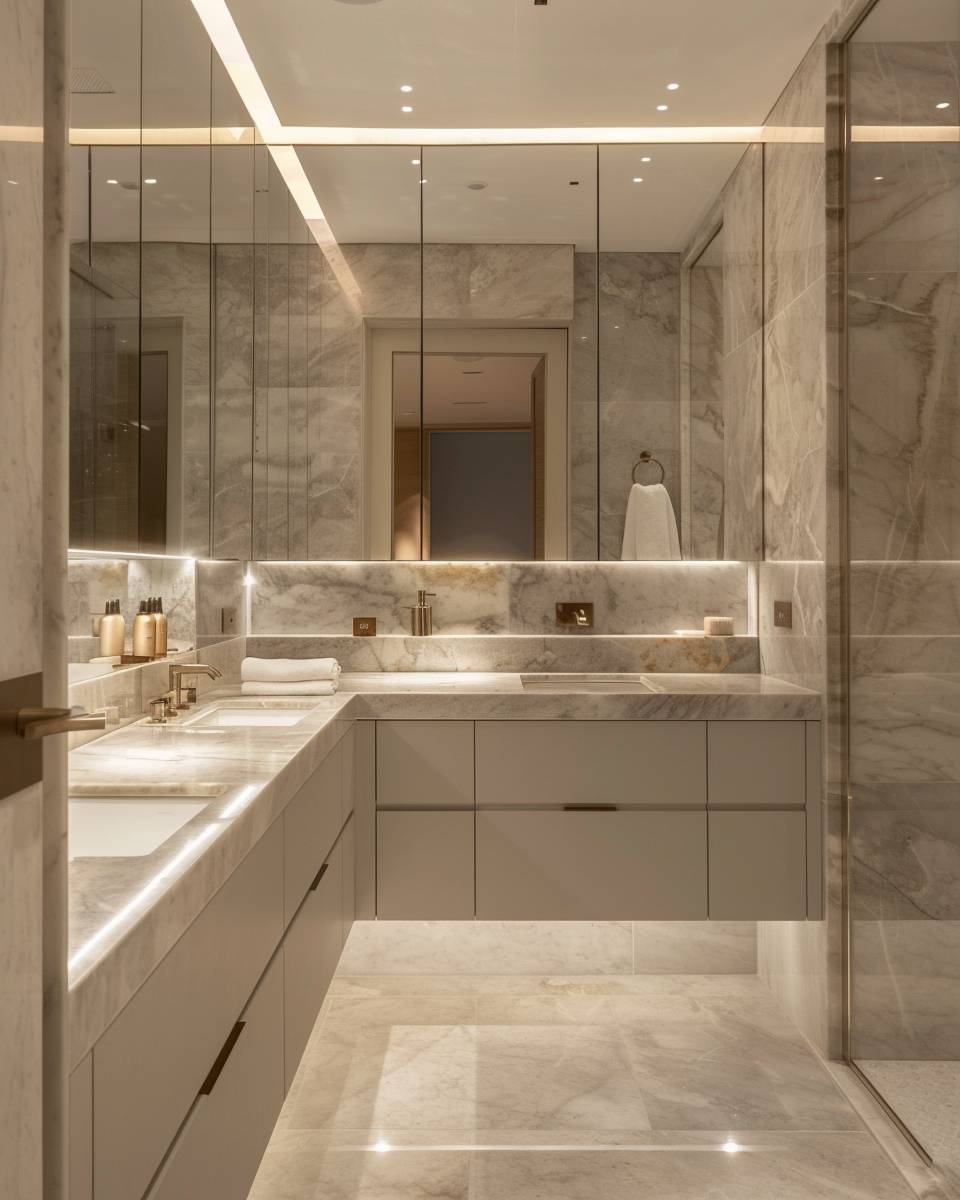 Badezimmer mit Marmor gestalten- Arbeite mit dezenten Marmornischen für Kosmetik