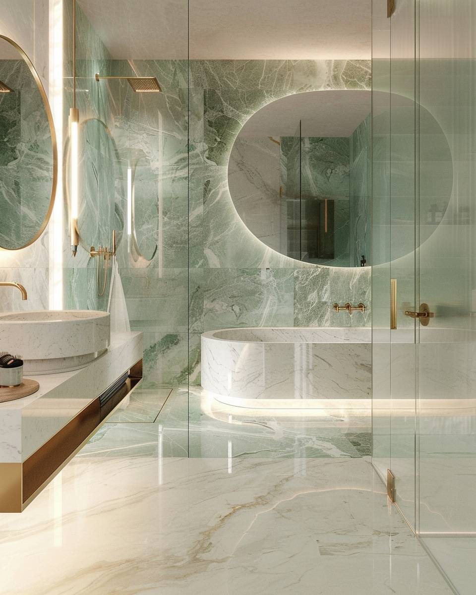 Badezimmer mit Marmor gestalten- Mixe verschiedene Marmorsorten im Raum