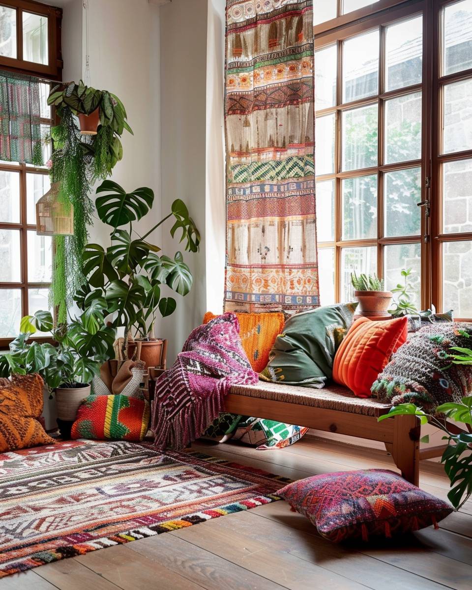 Einrichtungsideen: Folklore-Stil- Ersetze Vorhänge durch bunte, gewebte Stoffe