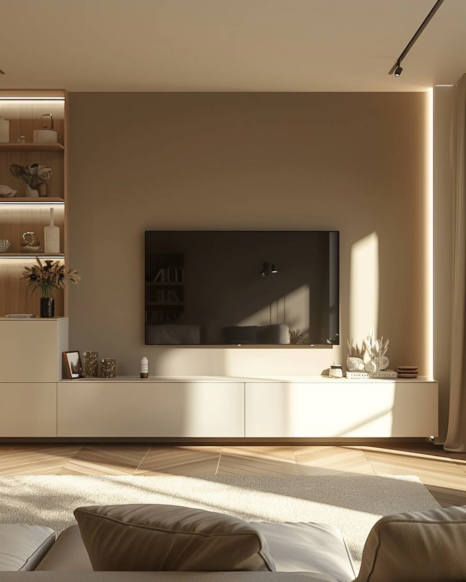 Fernsehwand im Wohnzimmer gestalten-Wähle dezente Wandfarbe als Hintergrund