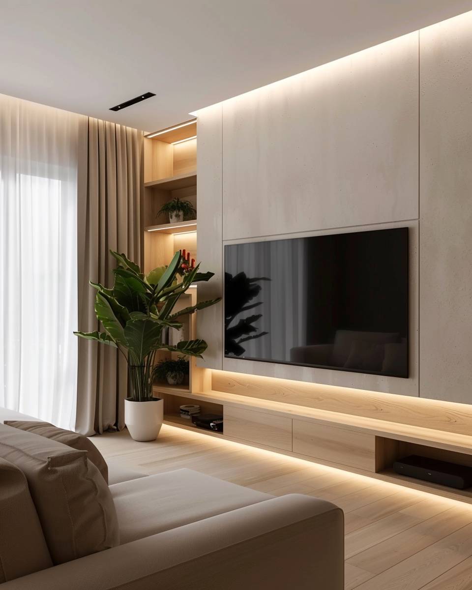 Fernsehwand im Wohnzimmer gestalten- Inspiriere dich an minimalistischer Gestaltung