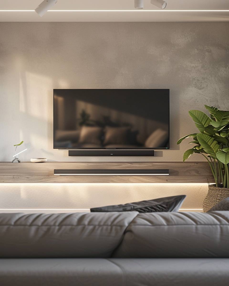 Fernsehwand im Wohnzimmer gestalten- Installiere einen flexiblen Wandarm für den Fernseher