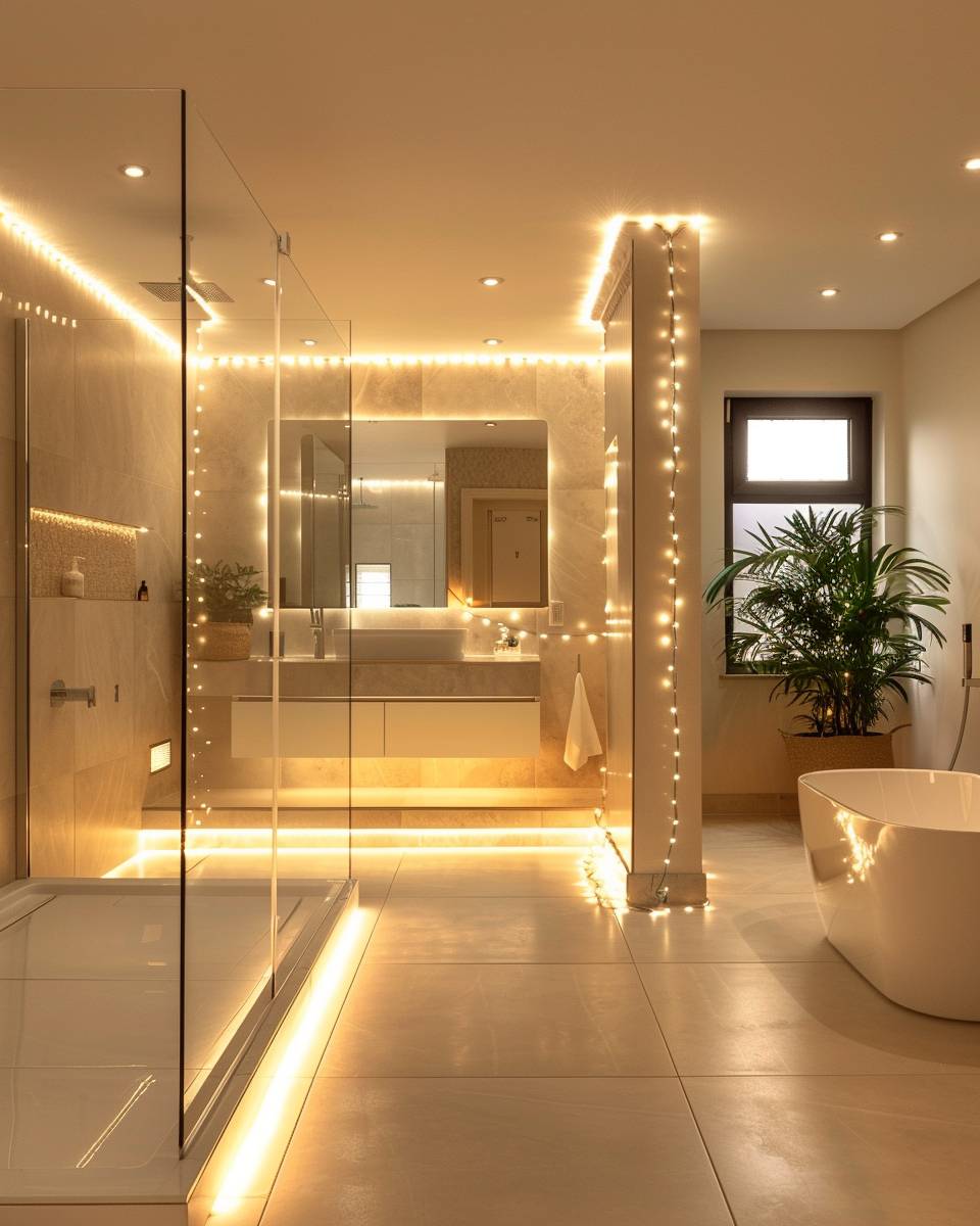 Ideen: Badezimmer dekorieren- Platziere Lichtgirlanden für stimmungsvolles Flair