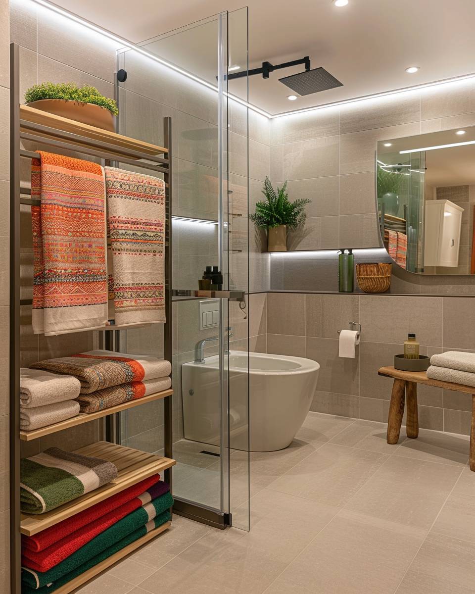 Ideen: Badezimmer dekorieren- Platziere bunte Handtücher als Farbtupfer