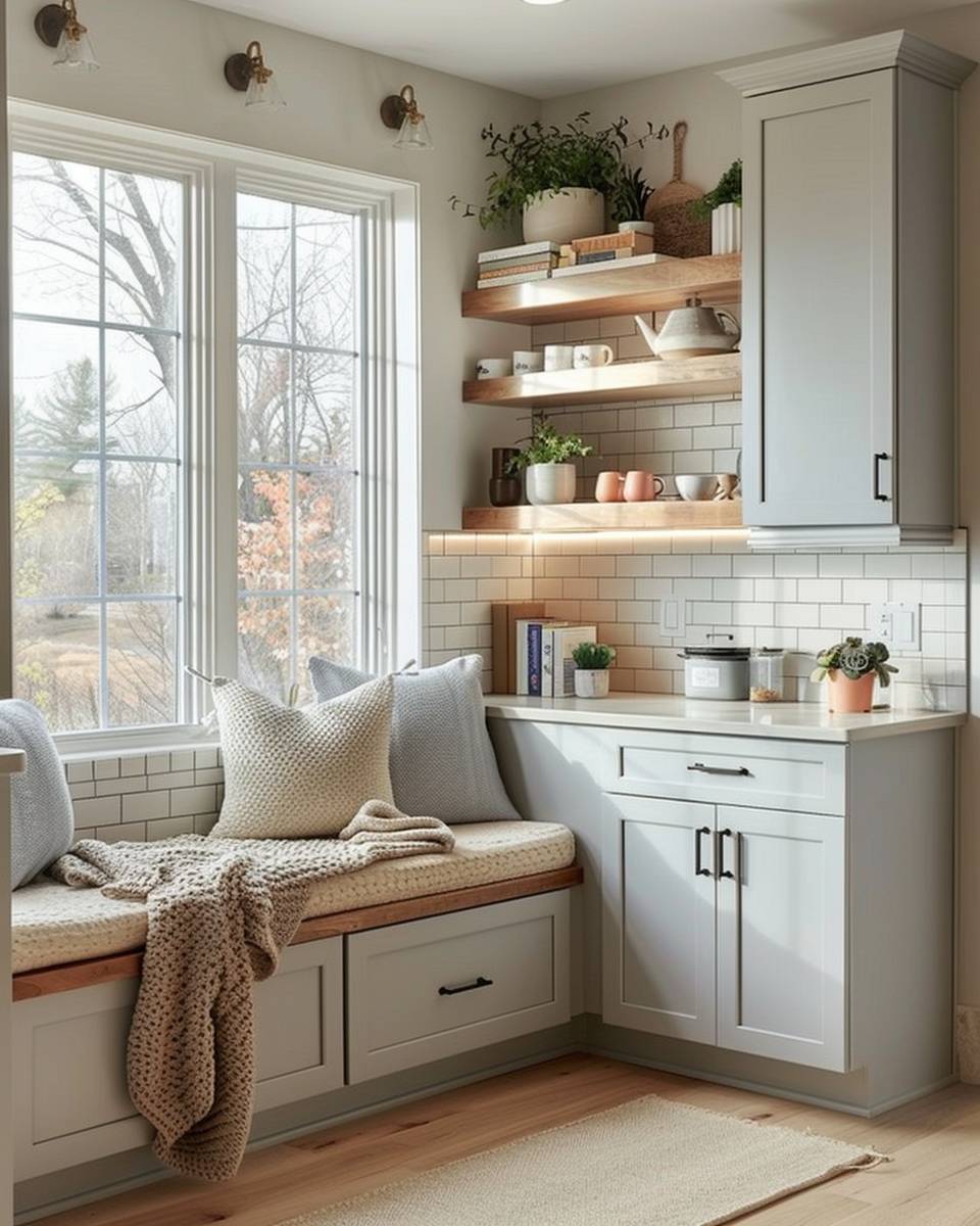 Ideen: Küche gemütlich machen- Integriere eine kleine Leseecke am Fenster
