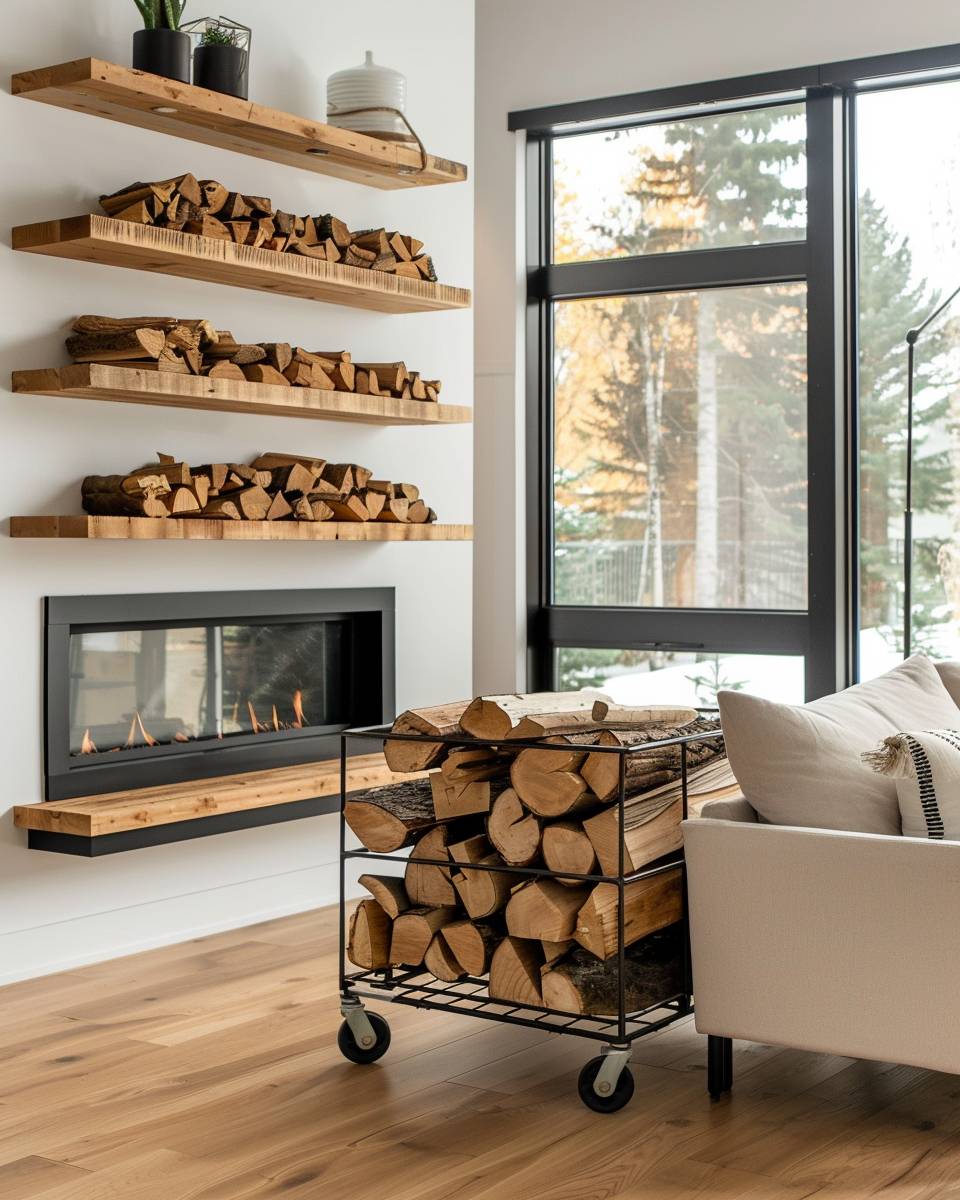 Ideen: Kaminholz aufbewahren- Nutze einen Rollwagen zum flexiblen Transport