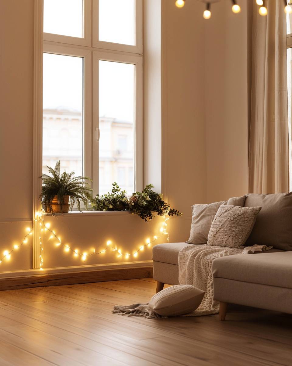 Ideen: Lichterketten im Wohnzimmer- Drapiere Lichterketten locker auf Fensterbänken