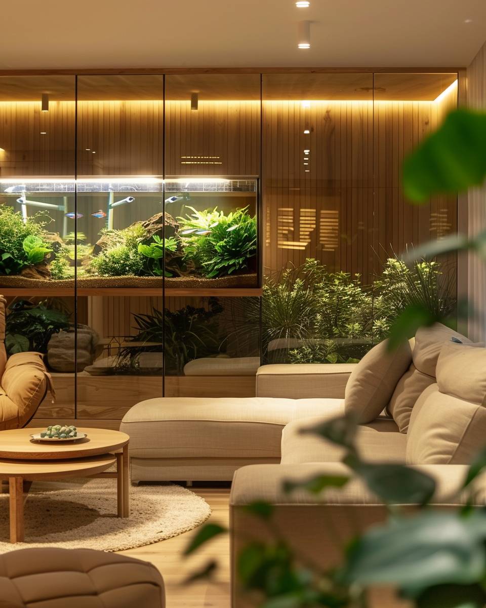 Ideen für Wohnzimmer mit Aquarium- Beleuchte das Aquarium mit LED-Spots