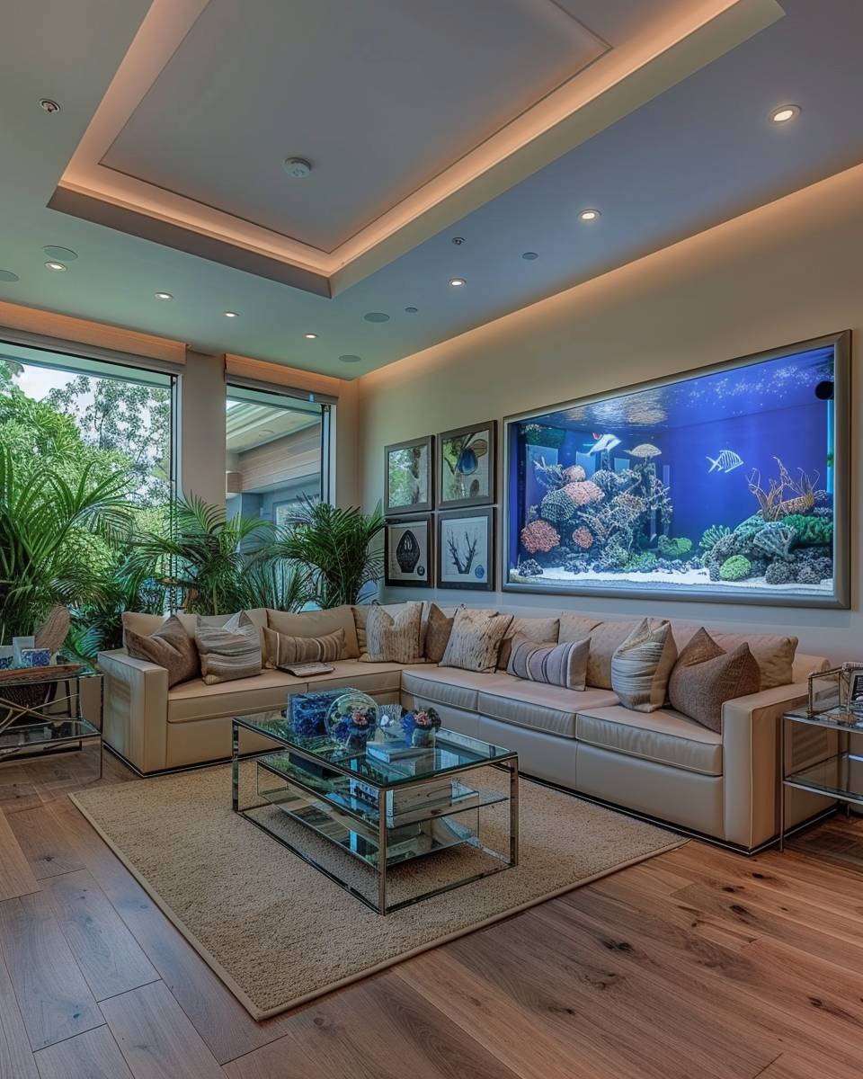 Ideen für Wohnzimmer mit Aquarium- Dekoriere mit passenden Unterwasser-Postern