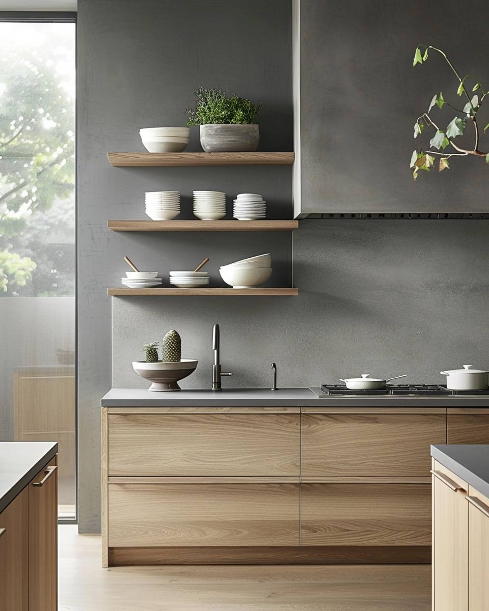 Küche in Grau- Verzichte auf Oberschränke für mehr Offenheit