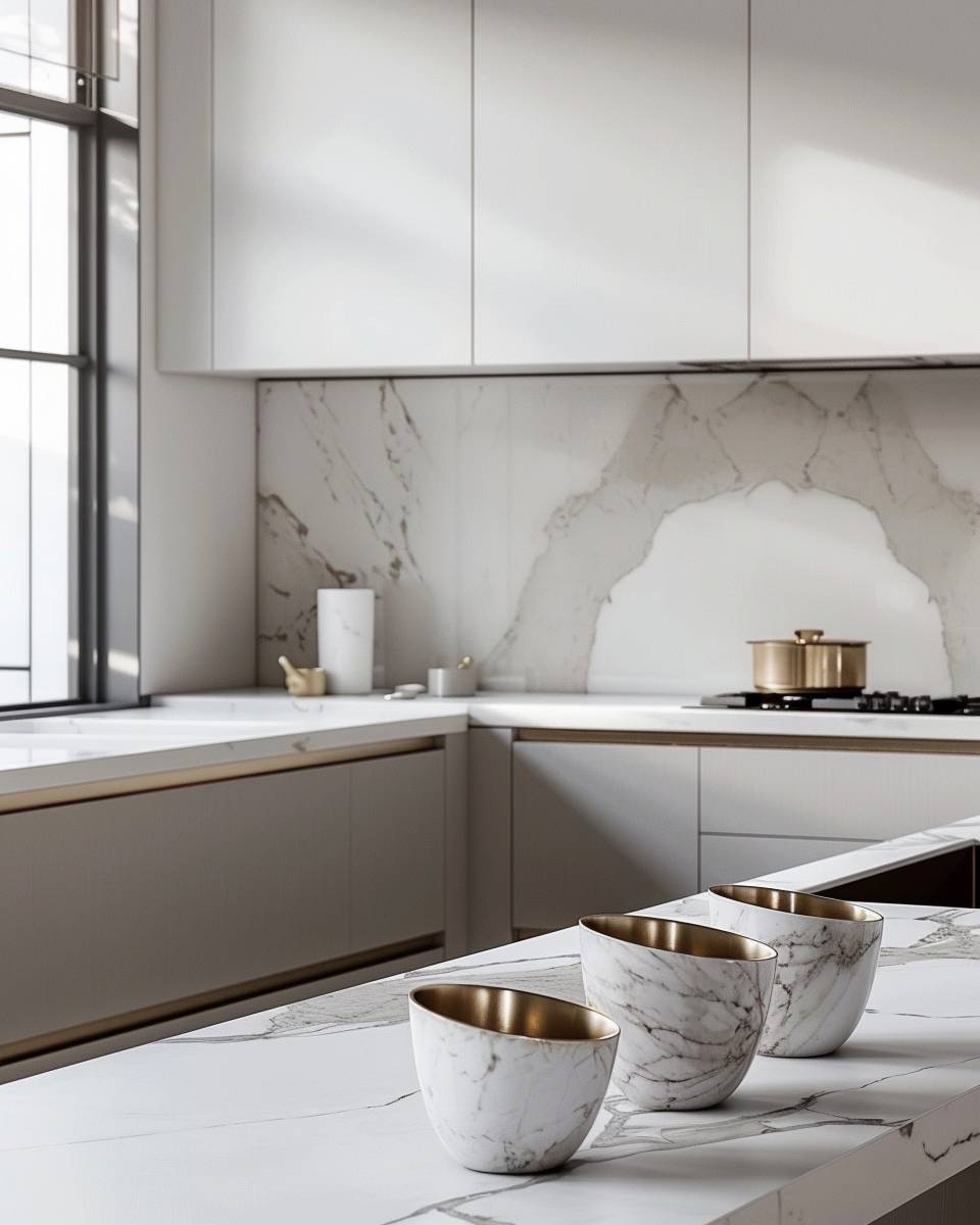 Küche mit Marmor gestalten- Dekoriere mit Marmorschalen für Küchenaccessoires