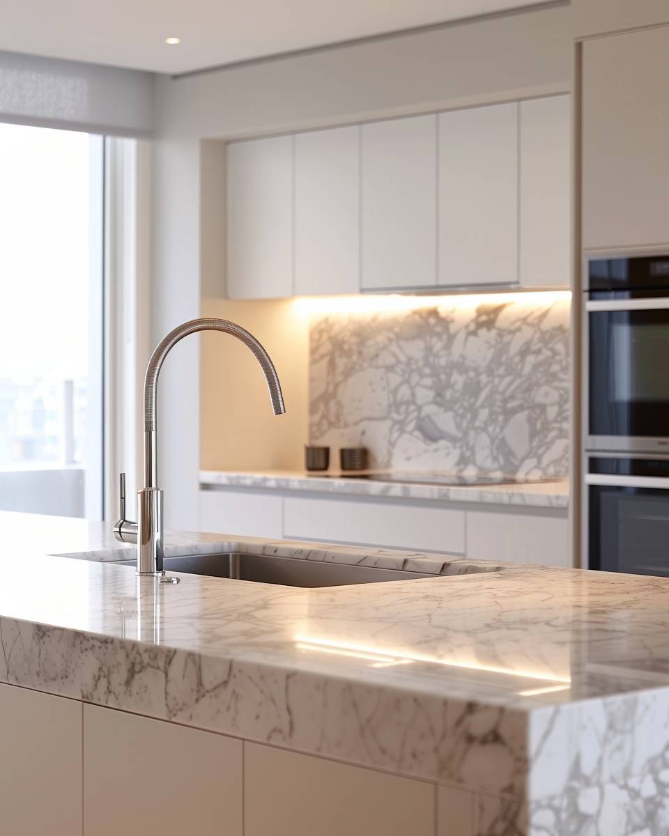 Küche mit Marmor gestalten- Ergänze die Spülzone mit Marmor-Ablageflächen