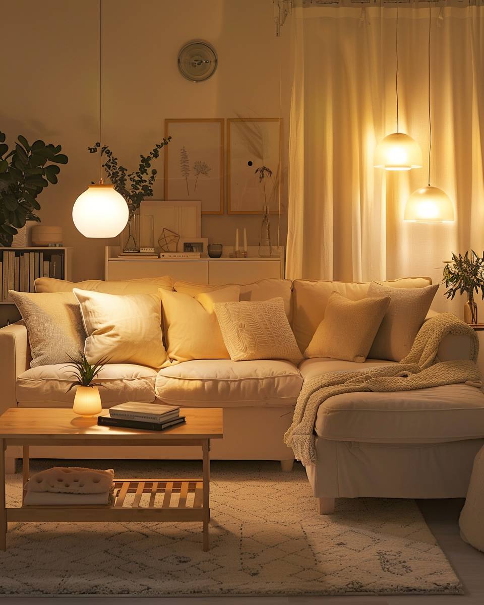 Wohnzimmer gemütlich machen: Ideen-Setze auf warme, dimmbare Lichtquellen