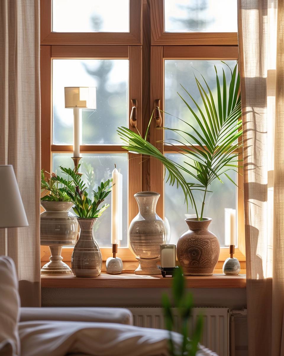 Wohnzimmer gemütlich machen: Ideen- Bestücke Fensterbänke mit dekorativen Accessoires