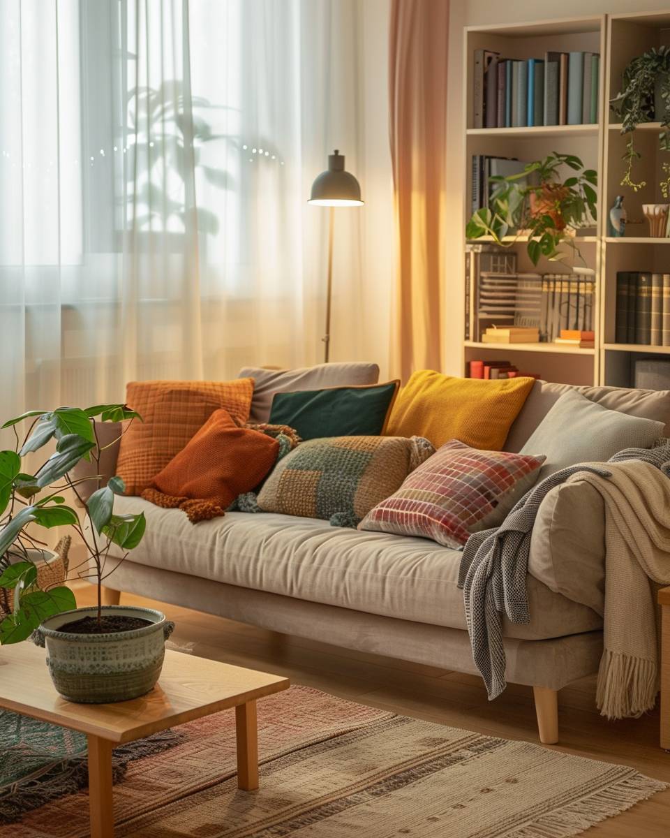 Wohnzimmer gemütlich machen: Ideen- Dekoriere mit weichen, farbenfrohen Kissen