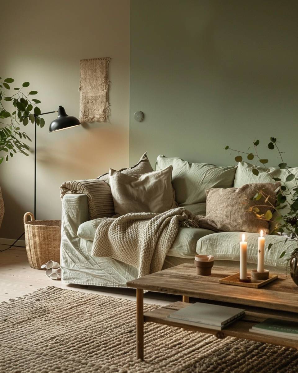 Wohnzimmer gemütlich machen: Ideen- Streiche eine Wand in einem sanften Farbton