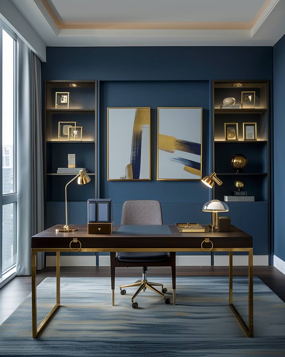 Arbeitszimmer in Petrol gestalten-Kombiniere Petrol mit goldenen Akzenten