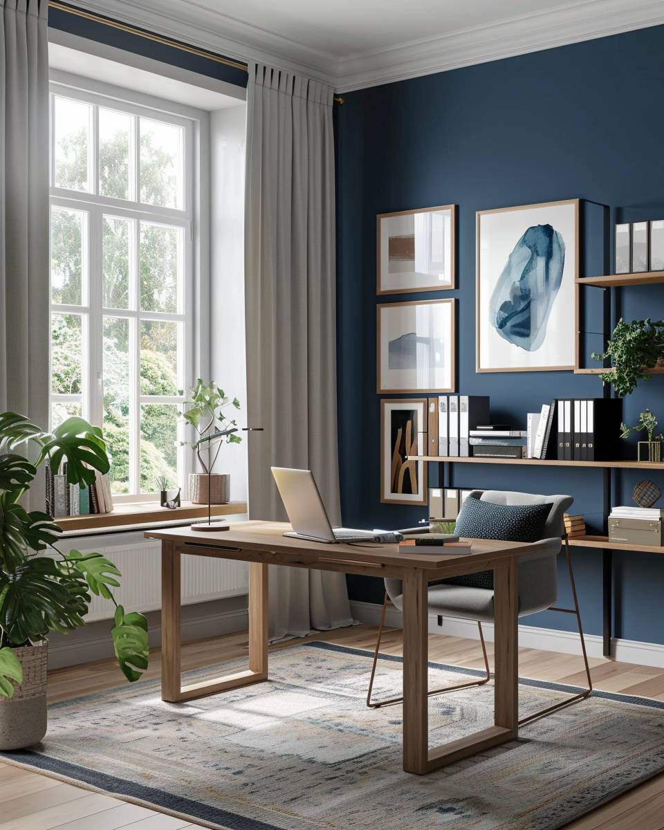 Arbeitszimmer in Petrol gestalten- Arrangiere eine Bildergalerie mit Petrolrahmen