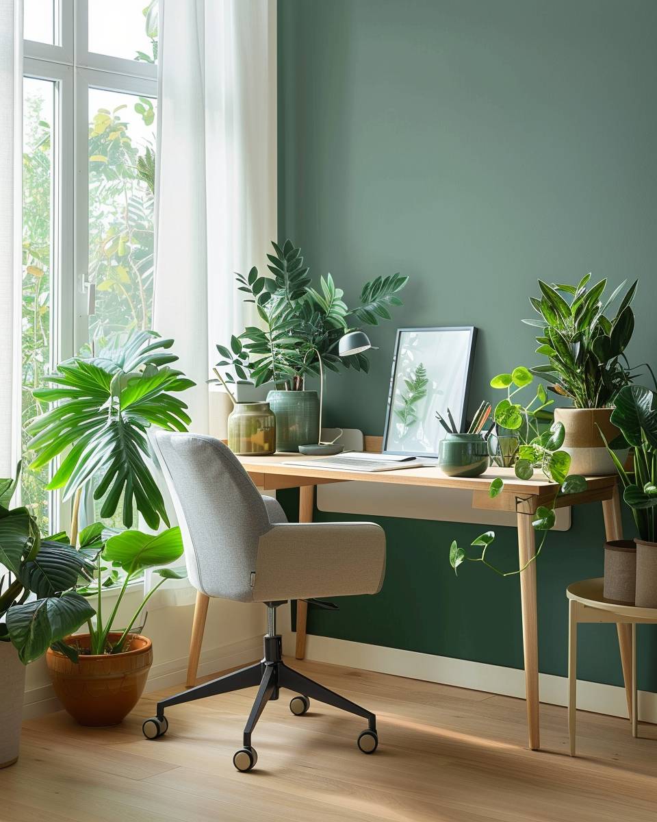 Arbeitszimmer in Petrol gestalten- Präsentiere Zimmerpflanzen in petrolfarbenen Töpfen
