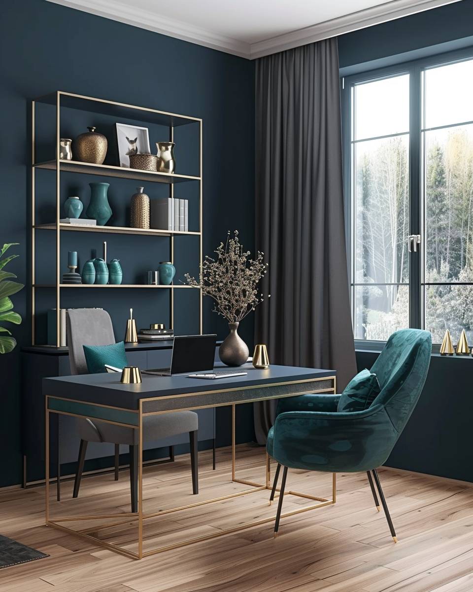 Arbeitszimmer in Petrol gestalten- Style deinen Arbeitsplatz mit petrolfarbenen Accessoires