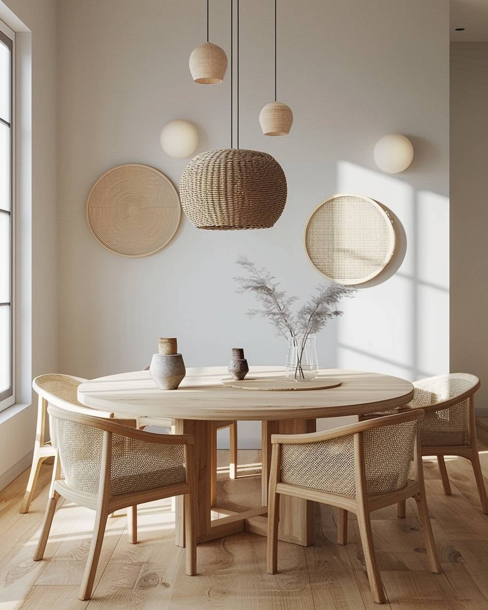 Esszimmer mit runden Tischen gestalten- Betone die Tischform durch kreisförmige Wanddeko