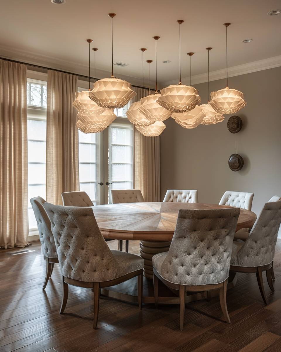 Esszimmer mit runden Tischen gestalten- Erweitere den Look mit originellen Lampenschirmen
