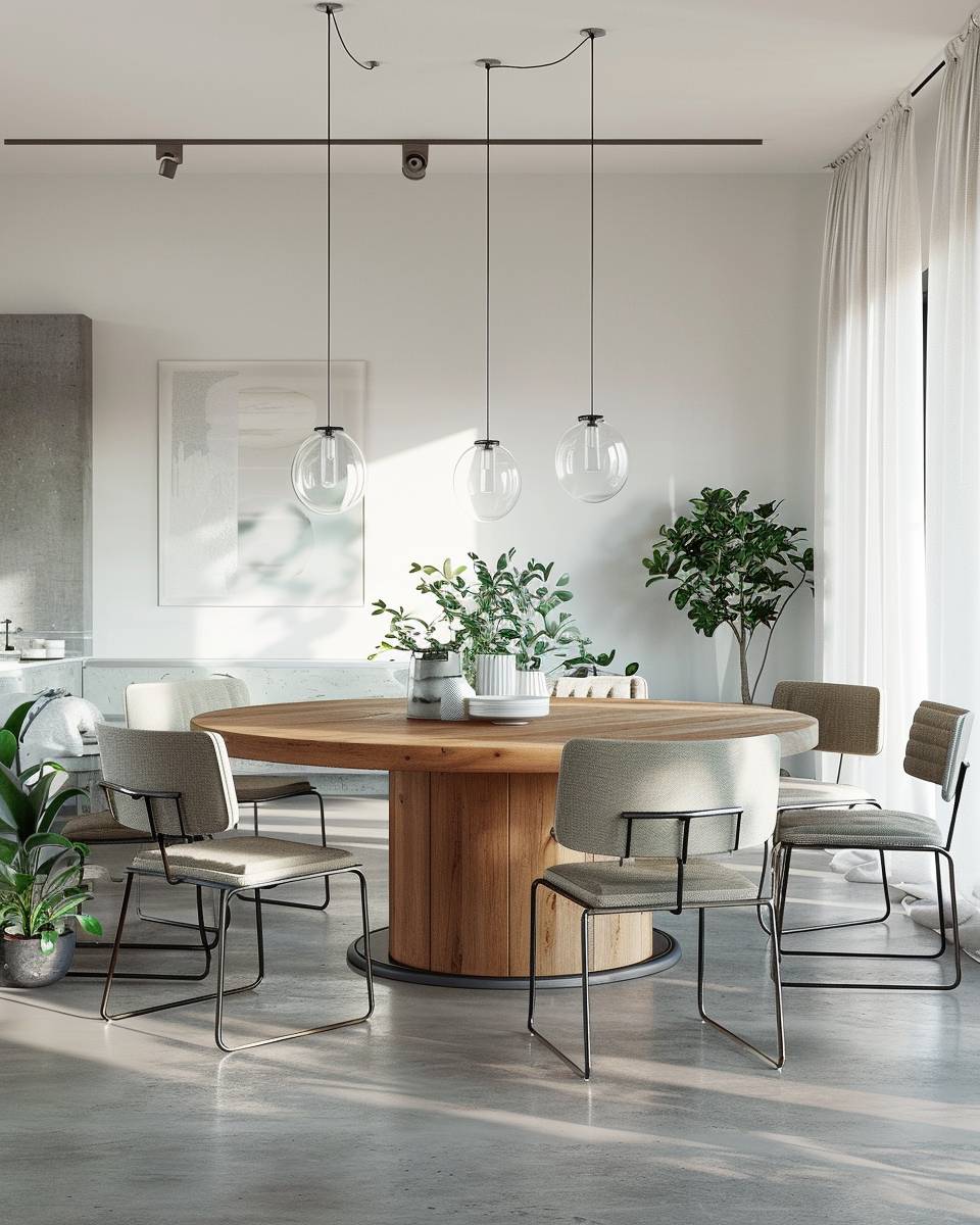 Esszimmer mit runden Tischen gestalten- Kombiniere verschiedene Materialien für spannende Akzente