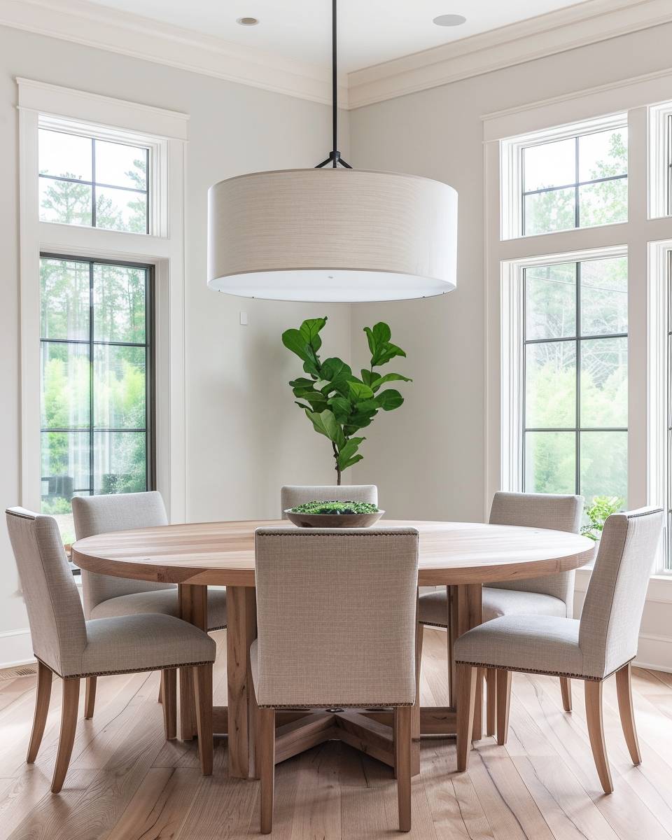 Esszimmer mit runden Tischen gestalten- Setze auf ein großes, zentrales Pendellicht